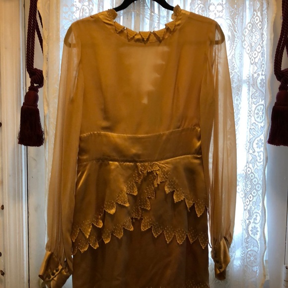 SHERI BODELL(NEW)GOLD SILK-SHEER SLEEVES DRESS - Picture 6 of 7